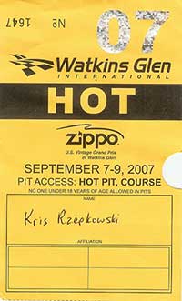 Pit Pass for Watkins Glen