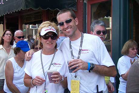 Mom and Kris having a beer at Watkins Glen