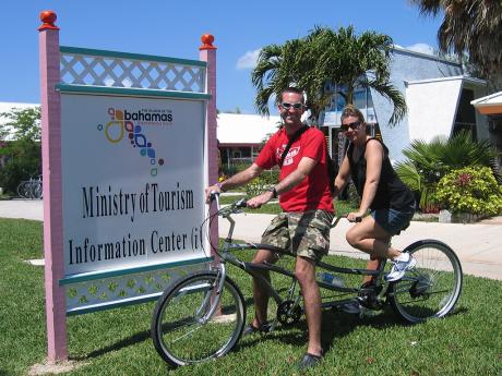 Kris and Tricia on a double bike