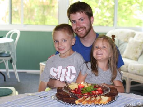 Adam and the kids with B-Day Brownies